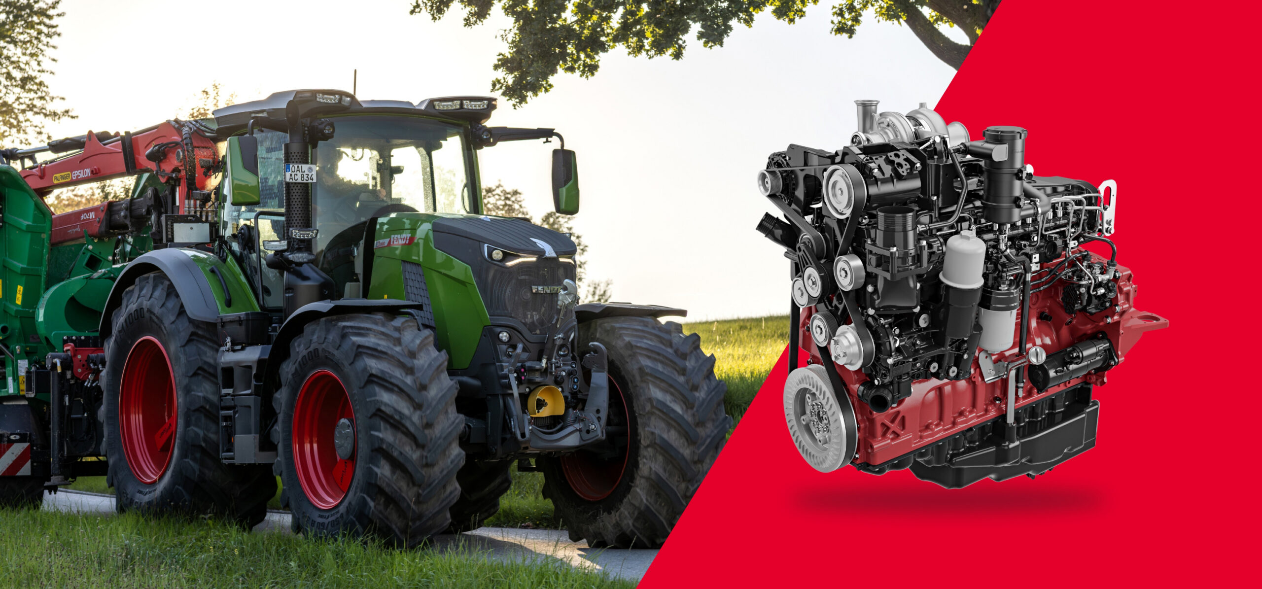 The AGCO Power CORE80 engine in the foreground is the power source in the latest Fendt 800 Vario Gen5 tractor shown in the picture.